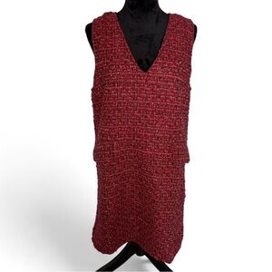 Niswy Red Tweed V-Neck Mini Dress Size Large